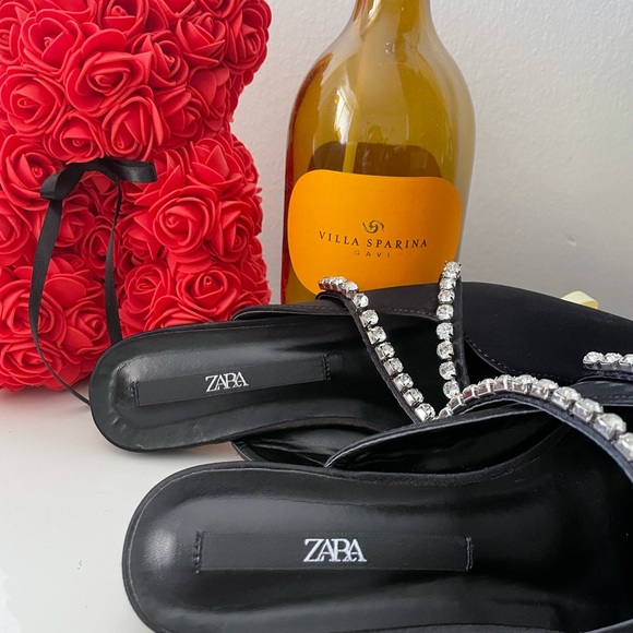 Zara Chain Rhinestone Flat Mules SIZE 37 - Picture 9 of 11